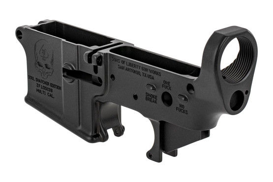 The Sons Of Liberty Gun Works AR-15 stripped lower receiver soul snatcher edition is marked multi-caliber